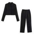 Chaqueta blazer negra de manga larga y pantalones a juego elegante traje de dos - XS / Top y Pantalones / Negro