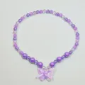 Kids purple beaded necklace with cute butterfly bow pendant, lovely girls fashion jewelry. - Butterfly Necklace / Clear Bag Packaging / Purple