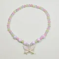 Kids pink green beaded necklace with cute butterfly bow pendant, sweet style jewelry variant. - Butterfly Necklace / Clear Bag Packaging / Light Green