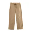 Détails du pantalon large décontracté kaki d'automne pour femme avec taille élastique. - S / Bas / Kaki