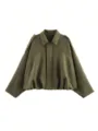 Veste bomber en daim vert pour femmes veste élégante à revers manteau décontracté - Vert Militaire