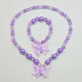 Children purple beaded necklace bracelet set cute bow butterfly girls jewelry accessory - Butterfly Necklace 2-Piece Set / Clear Bag Packaging / Purple