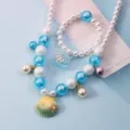 Kids pearl necklace bracelet set mermaid shell jewelry cute accessories for little girls - Blue Shell 2-Piece
