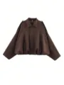 Femme marron suédine revers bomber veste mode de printemps ample manteau chic streetwear - Marron Café