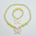 Kids pearl jewelry set with cute butterfly bow necklace and matching bracelet for girls. - Butterfly Necklace 2-Piece Set / Clear Bag Packaging / Yellow