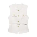 Gilet sans manches en tweed blanc pour femme avec boutons métalliques chic et ceinture assortie. - L / Blanc Cassé