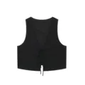 Top sans manches noir texturé avec col en V et fermeture à nouer sur le devant stylé. - XS / Hauts / Noir