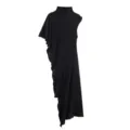 T-shirt sans manches drapé asymétrique pour femme noir, haut moulant élégant chic - S / Noir