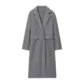 Manteau long gris en mélange de laine pour femme d'automne avec revers et poches. - XS / Gris
