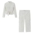 Détails de l'ensemble élégant pour femme chemisier à manches longues et pantalon à pois. - S / Haut Et Bas
