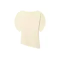 Elegant light yellow short sleeve blouse featuring unique puff sleeves and trendy asymmetrical hem. - Apricot