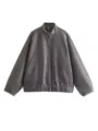 Veste bomber ample gris foncé pour femme avec col montant et texture élégante streetwear - S / Gris foncé