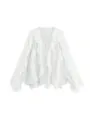 Witte chiffon blouse detail met gelaagde volants en delicate knoopjes voor dames. - XS / Wit