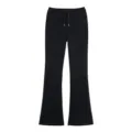 Pantalon evase noir pour femme, pantalon de sport decontracté taille haute avec cordon. - S / Bas / Noir