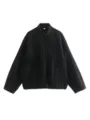 Veste ample noire décontractée pour femme col montant style Y2K streetwear avec poches. - S / Noir