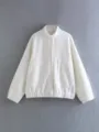 Veste polaire ample blanche à col stand pour femme style streetwear vêtements d'automne - S / Blanc