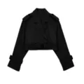 Women's short casual solid color trench coat with belt, perfect for spring and autumn seasons. - L / Black