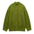 Green oversized casual stand collar snap button bomber jacket for women street style y2k - Green