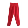 Pantalon de Costume Casual Taille Haute Rouge pour Femme Variante Élégante Unie Long - XS / Rouge