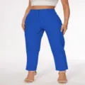 Royal blue high waisted casual suit trousers for women, elegant slim fit office pants. - Bright Blue