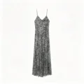 Détail de robe longue à bretelles spaghetti léopard style été col en V élégant. - XS / Léopard Gris