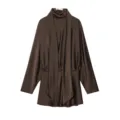Robe courte cintrée manches longues col écharpe satin élégante mode femme chic - S / Robes / Marron