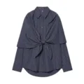 Chemise carreaux bleu marine femme chemisier chic boutonné avec nœud cape élégant - S / Bleu foncé
