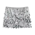 Femme été argenté sequins mini-jupe, sexy haute taille trapèze fête club vêtements. - XS / Argent