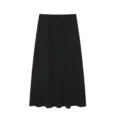 Women's summer black textured long skirt with drawstring waist, elegant casual daily wear. - XS / Bottoms / Black