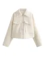 Veste courte blanche zippée avec col à revers et deux poches poitrine, style décontracté. - XS / Ivoire