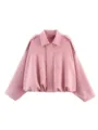 Veste bomber rose effet suédine avec col à revers pour femme, vêtement tendance de printemps. - XS / Hauts / Rose