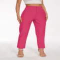 Women high waisted casual suit pants in hot pink, elegant office wear trousers for daily chic. - Rose Red