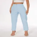 Light blue high waisted casual suit trousers for women, elegant straight leg pants variant. - Light Blue