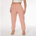 Women's high-waisted casual suit trousers in pink, elegant office wear chic pants. - Orange Pink