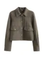 Femme casual veste chemise en mélange de laine unie manches longues boutons avec poches - S / Vert olive