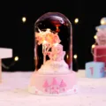 Cute fairy glass dome night light with glowing cherry blossom tree and pink castle base. - Fairy (1018-7) / Starry Light Series / Pink Cherry Blossom Light