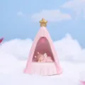 Cute pink tent night light resin figurine desktop ornament with bunny star design for room decor. - 1121-7 Pink Tent Baby Lamp / Pink