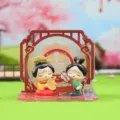 Tang dynasty style court lady acrylic scene ornament detail, traditional Chinese decor. - Tang Dynasty Lady Series / Playing Zither (1089-23)