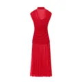 Élégante robe midi rouge sans manches dotée d'un col montant et d'une jupe plissée. - S / Rouge