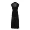 Robe midi noire sans manches avec col montant, haut en mesh transparent et jupe plissée. - S / Noir