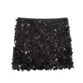 Mini Jupe Noire à Paillettes Taille Haute A-Linie Jupe Courte Brillante pour Femme Fête - XS / Noir