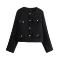 Veste courte noire classique en tweed avec boutons dorés et quatre poches plaquées. - S / Noir