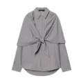 Chemise à manches longues à carreaux style français avec nœud avant, haut ample décontracté - S / Gris clair
