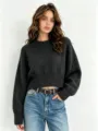 Detailed close-up view of women's dark grey knitted sweater, soft relaxed fit casual style. - One Size / Dark Gray