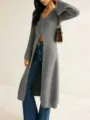 Langer Damen Strickcardigan, elegante einreihige Strickjacke für kalte Wintertage. - Einheitsgröße / Oberteile / Grau