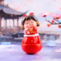 Chinesischer Stil Tang Dame Figur Wackelfigur Heimdekoration Tischornament roter Fisch - Mittel Koi-Karpfen Haltend Dame (1088-44) / M / Koi-Karpfen Haltend