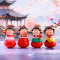 Traditionelle chinesische Tang-Dynastie Mädchen Stehaufmännchen Figur als Tischdeko. - Klein Dame Figuren Set (4 Stk) / Klein (4er Set) / Klein 4 Stück Set