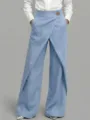 Hellblaue Damen Baumwoll-Leinen-Hose mit hohem Bund und modischem Wickel-Design für Sommer - S / Hellblau