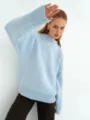 Maglione in maglia azzurro da donna casual maniche lunghe morbido caldo top giornaliero - Taglia unica / Azzurro