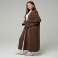 Dames lang bruin gebreid vest gezellig casual herfst winter open front oversized trui jas - Donkerbruin